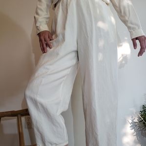 Vintage Linen Cream Crop Pleated Pants